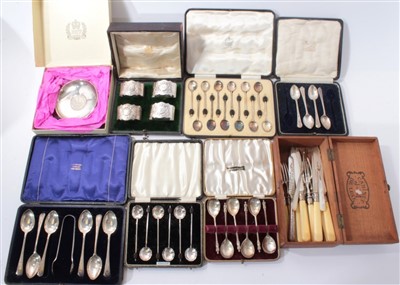 Lot 445 - Group silver cased flatware and sundry silver