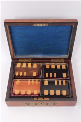 Lot 1181 - Victorian brass and walnut card box with whist markers