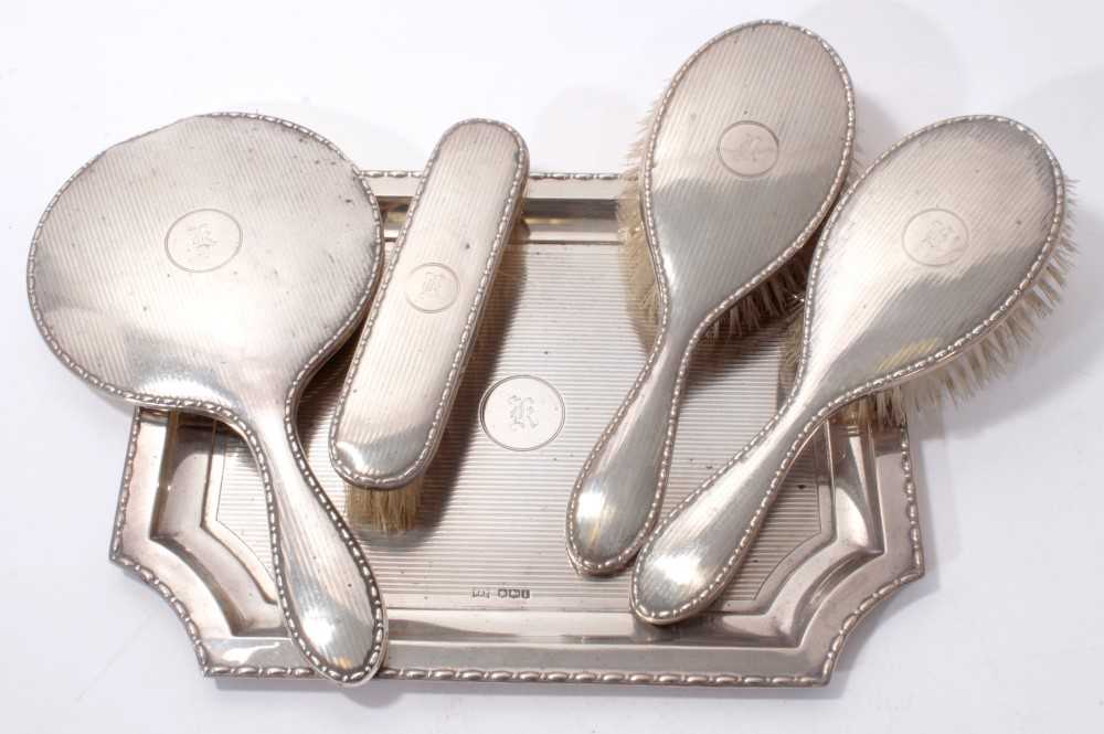 Lot 444 - Silver dressing table set on tray