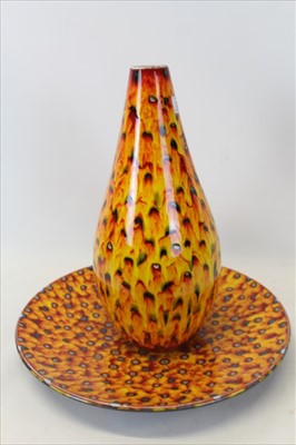 Lot 2042 - Anita Harris Studio Charger with orange and red decoration (40cm in diameter), together with a similar vase approx 39cm in height (2)