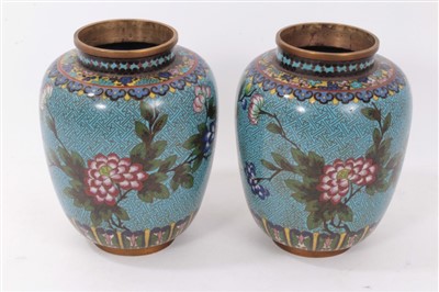 Lot 1297 - Decorative pair of Japanese cloisonné vases