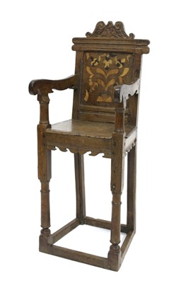 Lot 1629 - Rare 17th century and later oak, bog oak and holly inlaid child’s wainscott chair