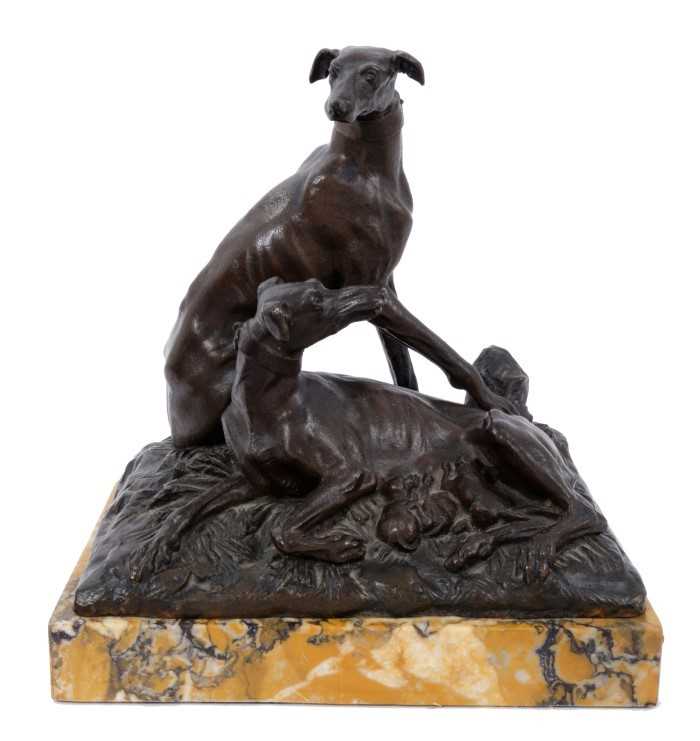 Lot 1123 - After Pierre-Jules Mene: bronze sculpture of greyhounds and pups