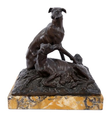 Lot 1123 - After Pierre-Jules Mene: bronze sculpture of greyhounds and pups