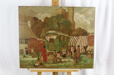 Lot 936 - *Peggy Somerville (1918-1975) oil on canvas - Summer Fair on Cavendish Green
