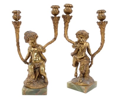 Lot 1141 - After Clodion: Good pair of 19th century ormolu figural candlesticks