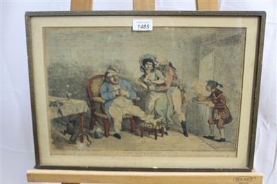 Lot 1485 - James Gilray (1757-1815) hand coloured etching - Age and Luxury, published 1803 by Fores, in glazed frame, 27cm x 40cm