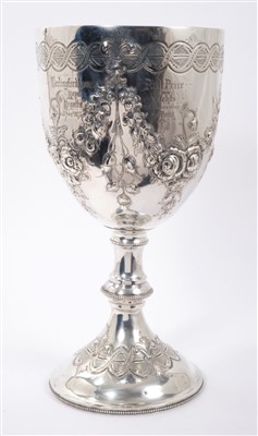 Lot 427 - Impressive Victorian Irish Silver trophy cup, with engraved presentation inscription