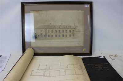 Lot 2613 - Architect's drawings relating to Nynehead Court by William Barron Salisbury Wharf 1845  framed and unframed together with related rent book