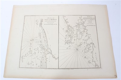 Lot 954 - Jean Baptiste Nicolas Denis Apres de Mannevillette (1707-1780), engraved chart - ‘A plan of the Isles of Mercury / Plan of Junkeylon Island’ dated 1778, 34 x 48cm