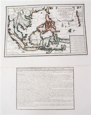 Lot 971 - Nicolas de Fer (1646-1720), hand-coloured map - ‘Isles Philippines et la Sonde’ 23 x 35cm, together with descriptive text leaf (2).