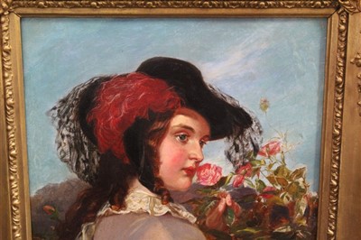 Lot 1363 - William Powell Frith - oil on canvas - Portrait of a young lady picking wild roses, signed lower left.