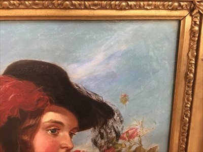 Lot 1363 - William Powell Frith - oil on canvas - Portrait of a young lady picking wild roses, signed lower left.