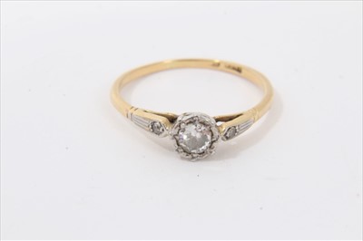 Lot 3212 - 1930s diamond single stone ring with an old cut diamond in platinum setting on 18ct gold shank