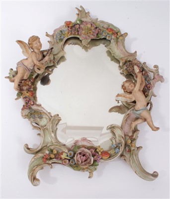Lot 375 - Ornate 19th century continental porcelain mirror