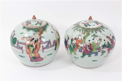 Lot 250 - Pair of Chinese porcelain ovoid vases and covers with Figural decoration