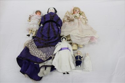 Lot 2707 - Selection of Antique Dolls including large Victorian white china doll with black moulded and painted hair, stuffed cloth body etc.