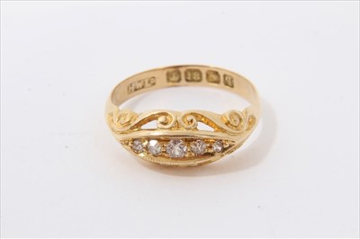 Lot 3362 - Victorian gold 18ct diamond five stone ring in scroll setting