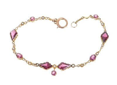 Lot 732 - Edwardian garnet and seed pearl bracelet