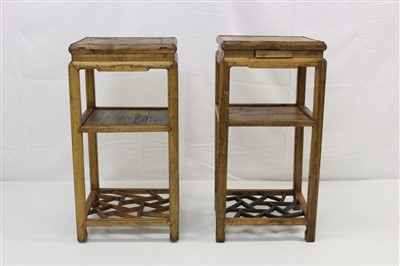 Lot 1720 - Pair of antique Chinese elm urn stands together with a pair of antique Chinese window panels