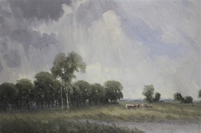 Lot 75 - William Sidney Reed, oil on board - Cattle in landscape, signed, framed, 31.5cm x 41cm