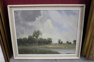 Lot 75 - William Sidney Reed, oil on board - Cattle in landscape, signed, framed, 31.5cm x 41cm