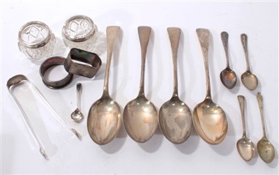 Lot 414 - Cutlery, napkin rings, sugar tongs