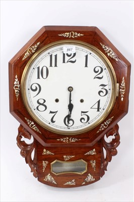 Lot 867 - Victorian rosewood and mother of Pearl style inlaid drop dial wall clock