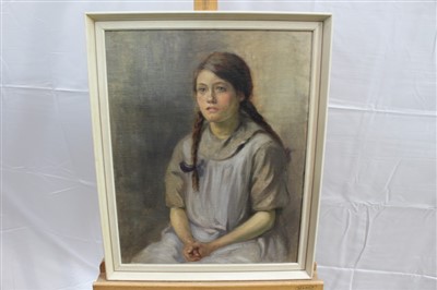 Lot 1508 - English School, early 20th century oil on board, girl seated