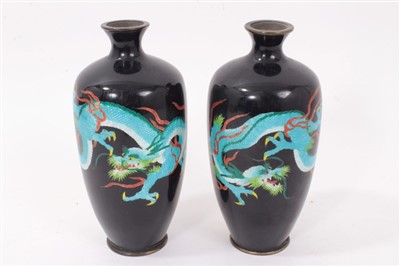 Lot 1190 - Pair of Japanese enamel baluster vases