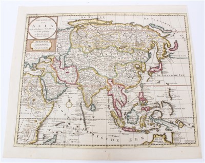 Lot 1037 - Isaak Tirion (d.1769), hand-coloured map - ‘Nieuwe Kaart van Asia’, 28cm x 36cm, 1740