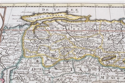 Lot 1037 - Isaak Tirion (d.1769), hand-coloured map - ‘Nieuwe Kaart van Asia’, 28cm x 36cm, 1740