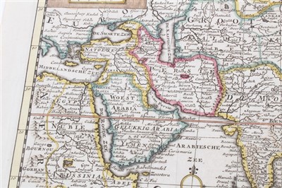 Lot 1037 - Isaak Tirion (d.1769), hand-coloured map - ‘Nieuwe Kaart van Asia’, 28cm x 36cm, 1740