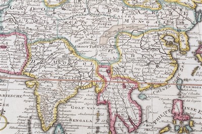 Lot 1037 - Isaak Tirion (d.1769), hand-coloured map - ‘Nieuwe Kaart van Asia’, 28cm x 36cm, 1740