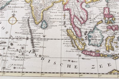 Lot 1037 - Isaak Tirion (d.1769), hand-coloured map - ‘Nieuwe Kaart van Asia’, 28cm x 36cm, 1740