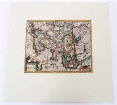 Lot 1052 - Gerhard Mercator (1512-1594), hand-coloured map - ‘Asia’, (1607), Latin text verso, 15cm x 19cm.