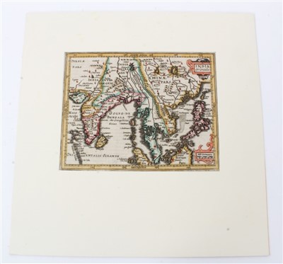 Lot 1053 - Gerhard Mercator (1512-1594), hand-coloured map ‘Indiae Orientalis’, (1607), Latin text verso, 15cm x 19cm.