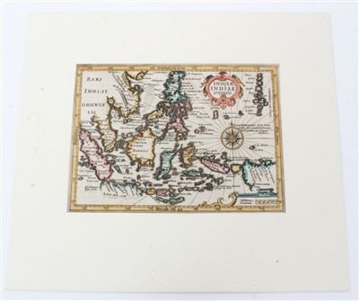 Lot 1054 - Gerhard Mercator (1512-1594), hand-coloured map - ‘Insulae Indiae Orientalis’ (1607), Latin text verso, 15cm x 19cm.