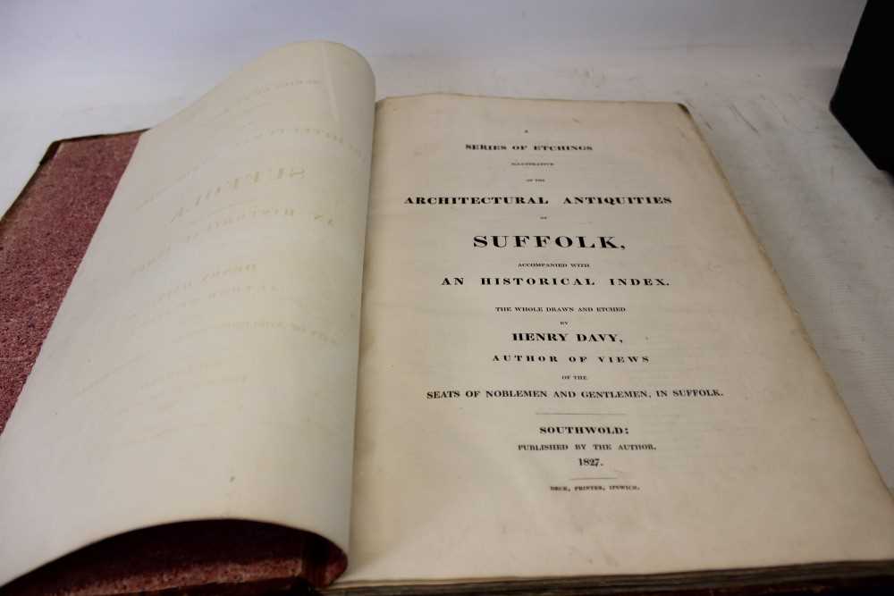 Lot 2305 - Henry Davy - Antiquities of Suffolk, Southwold 1827, subscribers copy,  rebacked in quarter calf. 70 plates, new label