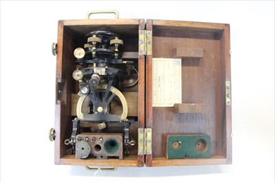 Lot 3538 - An early 20th century naval theodolite in original fitted mahogany case with brass mounts, named to case ‘Admiralty H.O. 92’