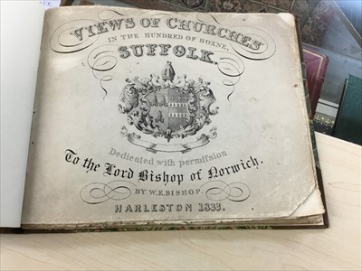 Lot 2320 - W. E. Bishop - ‘Views of Churches in the Hundred of Hoxne’ published Harleston 1833, later half calf binding with marbled boards