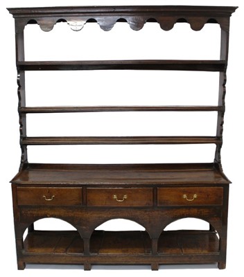 Lot 1652 - Good George III oak high dresser