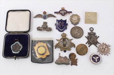 Lot 3228 - Silver RAF sweetheart brooch, other brooches, military badges, fobs, enamelled pins etc