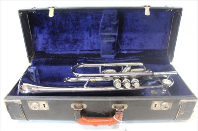 Lot 236 - Silvered trumpet, unsigned with Yamaha mouthpiece, cased
