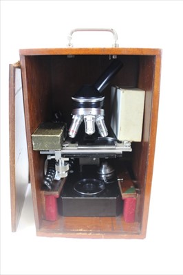 Lot 3583 - Mahogany cased students microscope