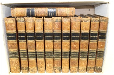 Lot 2622 - Books - The Plays of Shakespeare printed from the text of Samuel Johnson, George Stevens and Isaac Reed, twelve volumes in full leather bindings