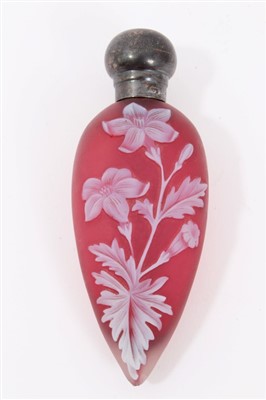 Lot 359 - Manner of Thomas Webb- Victorian cameo glass scent bottle with silver mount