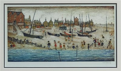 Lot 1355 - *L. S. Lowry limited edition print - The Beach, with accompanying signed print ‘Deal’ and provenance