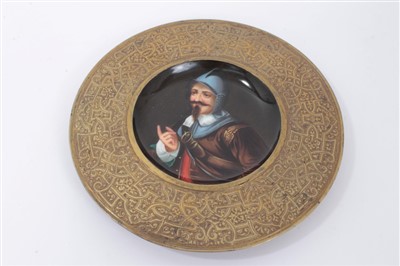 Lot 347 - 19th century hand painted saucer, depicting a continental soldier in armour