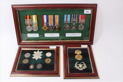 Lot 536 - Group of replica medals mounted in glazed frame, together with badges (3 frames)